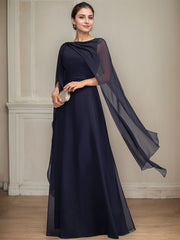 A-line Scoop Floor-Length Chiffon Mother of the Bride Dress With Bow Pleated