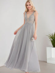 A-line V-Neck Floor-Length Chiffon Lace Mother of the Bride Dresses With Rhinestone