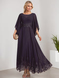 A-line Scoop Illusion Ankle-Length Lace Chiffon Mother of the Bride Dress With Sequins