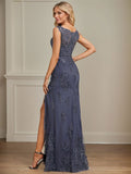 Sheath/Column Scoop Illusion Floor-Length Detachable Chiffon Lace Mother of the Bride Dress With Sequins Beading