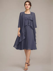 A-line Scoop Knee-Length Chiffon Mother of the Bride Dress With Beading