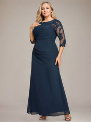 A-line Scoop Floor-Length Chiffon Lace Mother of the Bride Dress With Sequins Beading Pleated