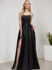 A-line Square Floor-Length Satin Evening Dress