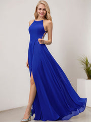 A-line Scoop Floor-Length Chiffon Evening Dress