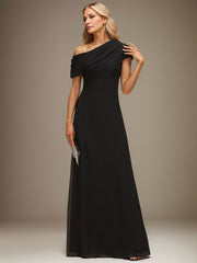 A-line Asymmetrical Floor-Length Chiffon Evening Dress With Pleated