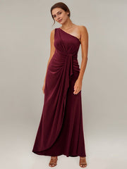 Sheath/Column One Shoulder Floor-Length Imitation Silk Evening Dress