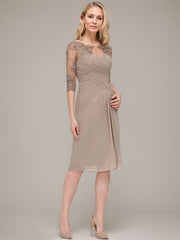 Sheath/Column Knee-Length Chiffon Mother of the Bride Dress With Jacket Appliqued Pleated