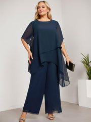 Separates Jumpsuit/Pantsuit Scoop Ankle-Length Chiffon Mother of the Bride Dress