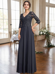 A-line V-Neck Floor-Length Lace Chiffon Mother of the Bride Dress With Sequins