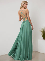 A-line Square Floor-Length Chiffon Evening Dress