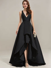 A-line V-Neck Asymmetrical Satin Evening Dress