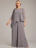 Separates Jumpsuit/Pantsuit Scoop Floor-Length Chiffon Mother of the Bride Dress With Beading