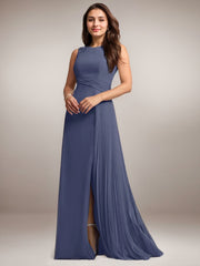 A-Line Scoop Floor-Length Sequins Chiffon Mother of the Bride Dress