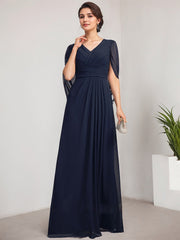 A-line V-Neck Floor-Length Chiffon Mother of the Bride Dress With Pleated