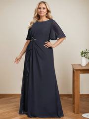 A-line Scoop Floor-Length Chiffon Mother of the Bride Dress With Cascading Ruffles Beading Sequins