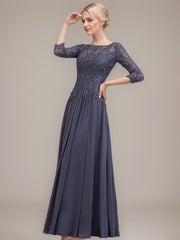 A-line Boat Neck Illusion Floor-Length Chiffon Lace Mother of the Bride Dress With Sequins Beading