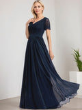 A-line V-Neck Floor-Length Lace Chiffon Mother of the Bride Dress