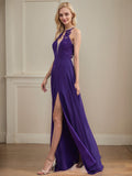 A-line Illusion Scoop Floor-Length Chiffon Evening Dress With Appliques Lace