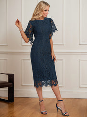 Sheath/Column Scoop Knee-Length Lace Mother of the Bride Dress