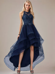 Ball-Gown/Princess Scoop Asymmetrical Tulle Mother of the Bride Dresses With Beading Sequins