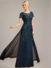 Sheath/Column Scoop Illusion Floor-Length Lace Chiffon Mother of the Bride Dress With Sequins