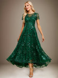 A-line Scoop Illusion Asymmetrical Sequin Lace Evening Dress