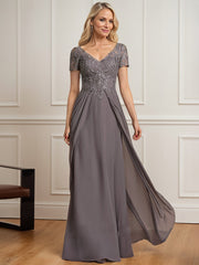 A-line V-Neck Floor-Length Chiffon Lace Mother of the Bride Dress