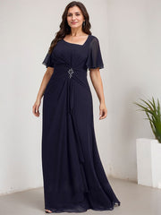 A-line Asymmetrical Floor-Length Chiffon Mother of the Bride Dress With Pleated Sequins Beading