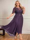 A-line Scoop Illusion Asymmetrical Lace Chiffon Mother of the Bride Dress With Sequins