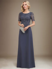 A-line Scoop Floor-Length Lace Chiffon Mother of the Bride Dress With Sequins