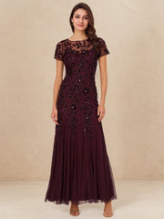 A-Line Scoop Illusion Floor-Length Tulle Mother of the Bride Dress