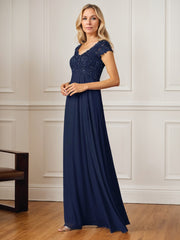 A-Line V-Neck Floor-Length Chiffon Mother of the Bride Dress