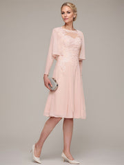 A-line/Princess Sleeveless Knee-Length Chiffon Mother of the Bride Dress With Jacket Appliqued Beading