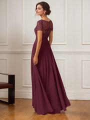 A-Line Boat-Neck Floor-Length Sequins Chiffon Mother of the Bride Dress