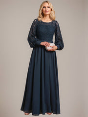 A-line Scoop Illusion Floor-Length Lace Chiffon Mother of the Bride Dress