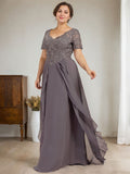 A-line V-Neck Floor-Length Chiffon Lace Mother of the Bride Dress