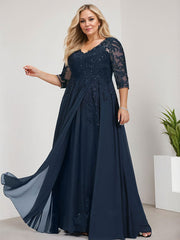 A-line V-Neck Floor-Length Lace Chiffon Mother of the Bride Dress With Sequins