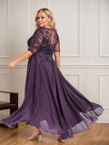 A-line Scoop Illusion Asymmetrical Lace Chiffon Mother of the Bride Dress With Sequins