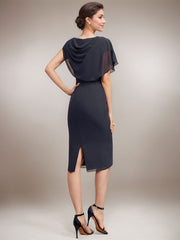 Sheath/Column Scoop Knee-Length Chiffon Mother of the Bride Dress With Beading