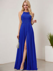 A-line Scoop Floor-Length Chiffon Evening Dress