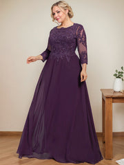 A-line Scoop Floor-Length Lace Chiffon Mother of the Bride Dress With Sequins