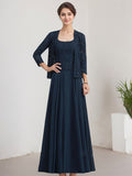 A-line Square Floor-Length Lace Chiffon Mother of the Bride Dress With Sequins