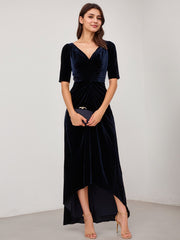 A-Line V-Neck Asymmetrical Velvet Evening Dress