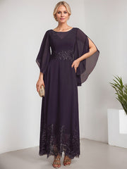 A-line Scoop Illusion Ankle-Length Lace Chiffon Mother of the Bride Dress With Sequins