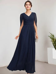 A-line V-Neck Floor-Length Chiffon Mother of the Bride Dress With Pleated