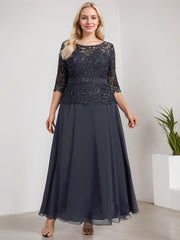 A-line Scoop Illusion Ankle-Length Chiffon Lace Mother of the Bride Dress With Rhinestone Beading