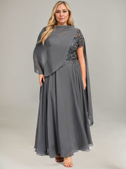 A-line V-Neck Illusion Ankle-Length Lace Chiffon Mother of the Bride Dress With Sequins