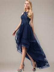 Ball-Gown/Princess Scoop Asymmetrical Tulle Mother of the Bride Dresses With Beading Sequins