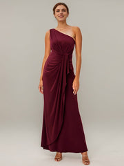 Sheath/Column One Shoulder Floor-Length Imitation Silk Evening Dress