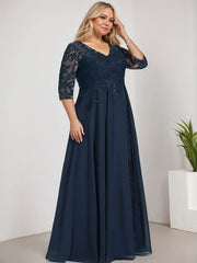 A-line V-Neck Floor-Length Lace Chiffon Mother of the Bride Dress With Sequins